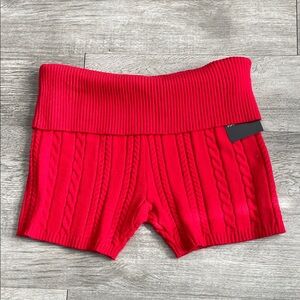 Women's Red Cable-Knit Foldover Waist Shorts